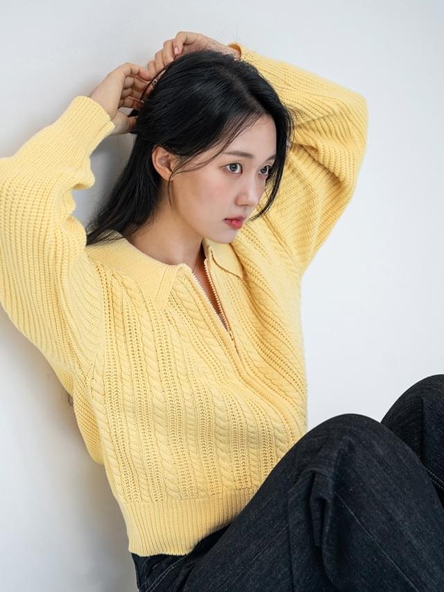 Big size 55-88 tender Twisted semi-cropped collar Knitwear zip-up cardigan