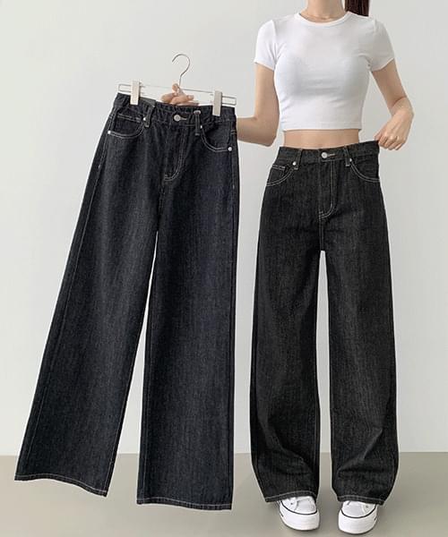 ~2XL4계절 논페이드 생지 뒷밴딩 와이드핏 데님팬츠