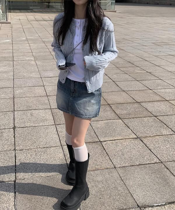 Yoa Blue Faded Short Denim Skirt
