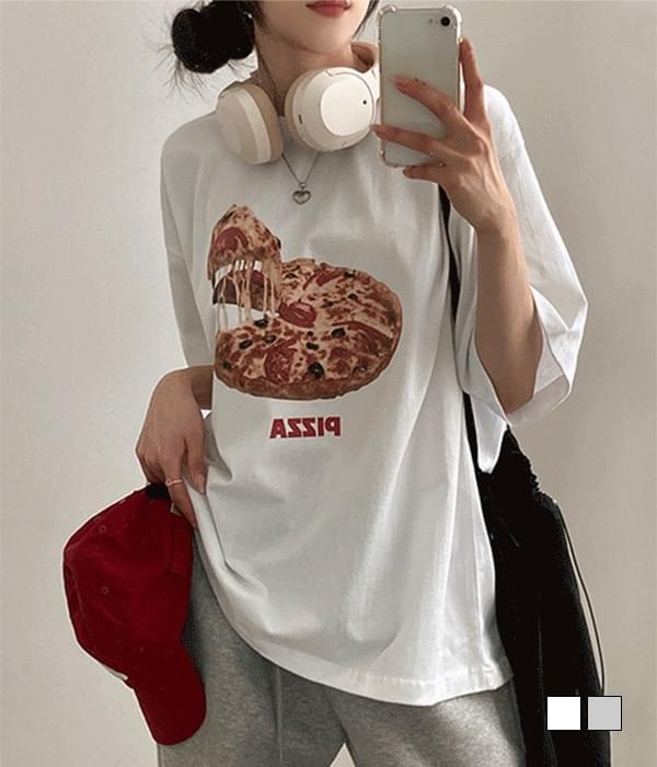 빅피자 그래픽 남녀공용 루즈핏 반팔 티셔츠