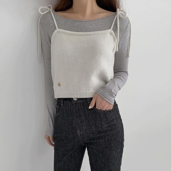 Merino Wool Ribbon Bustier Knitwear