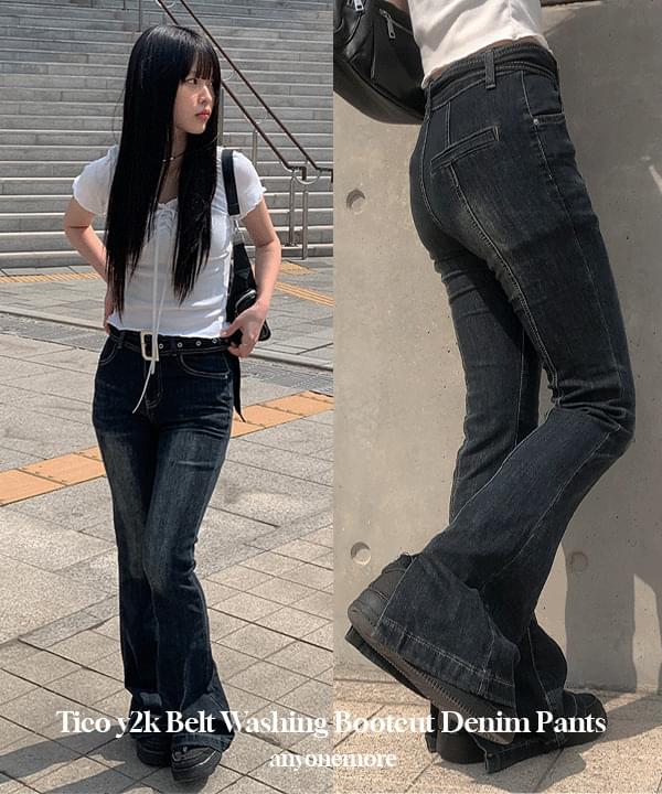 ティコy2kベルトウォッシュブーツウォッシュデニムパンツ