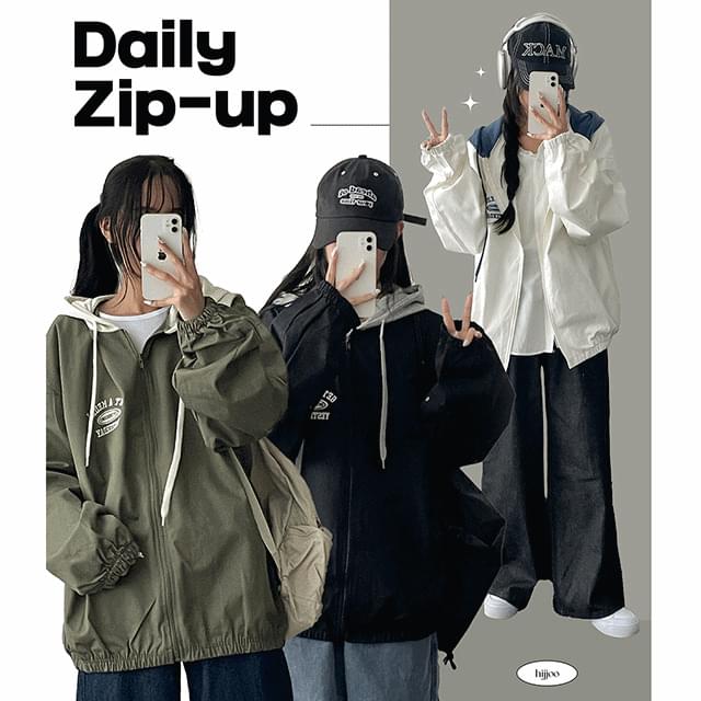Get Boxy color combination hooded Jacket
