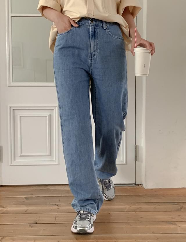 Merit back banding short and long summer semi-wide denim pants 76939 牛仔裤