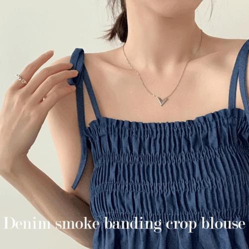 Denim Smoke Banding Crop Sleeveless Blouse