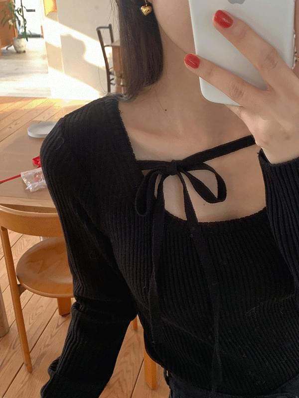 Rito Two-Way Ribbon Ribbed Strap Spring Knitwear 