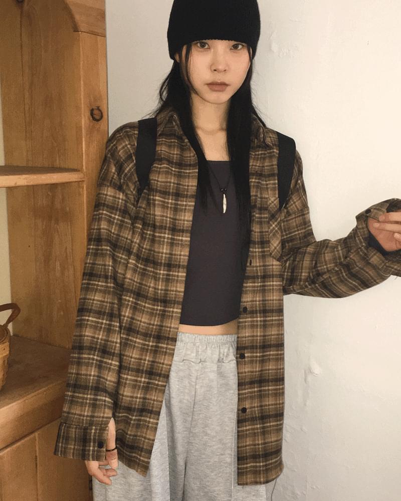 Gaten outer Fleece-lined checked long-sleeved shirt