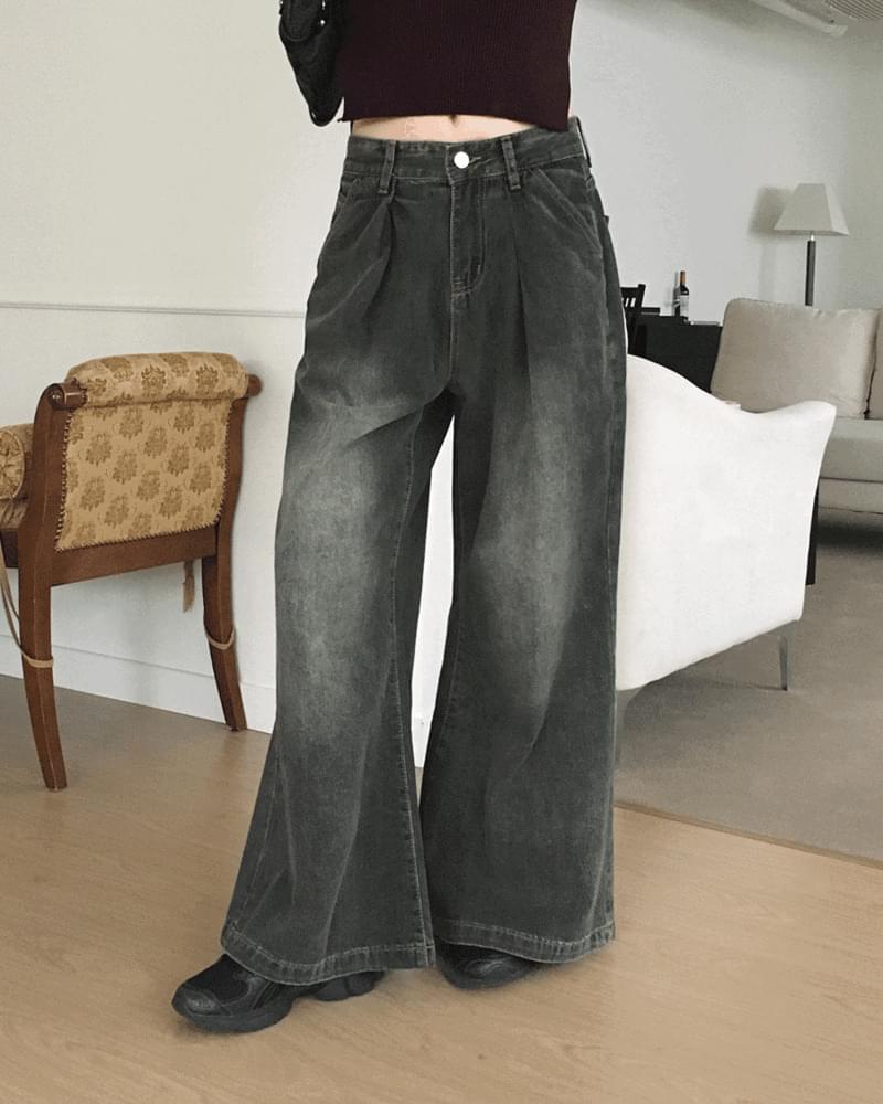 Meto semi Flared long wide denim pants