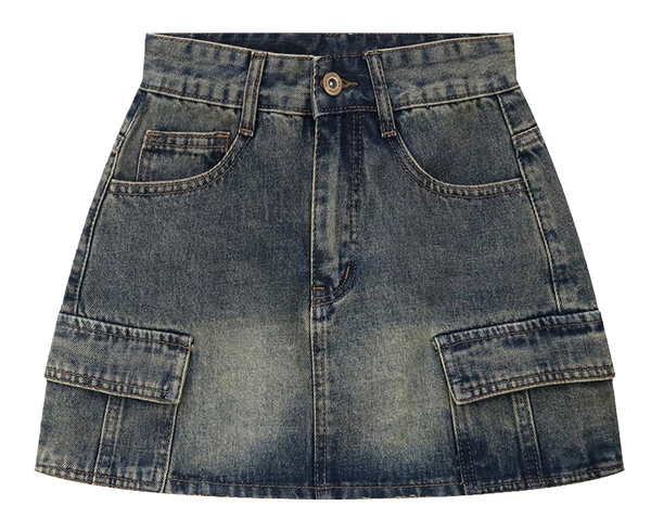 Alper Cargo Denim Mini Skirt