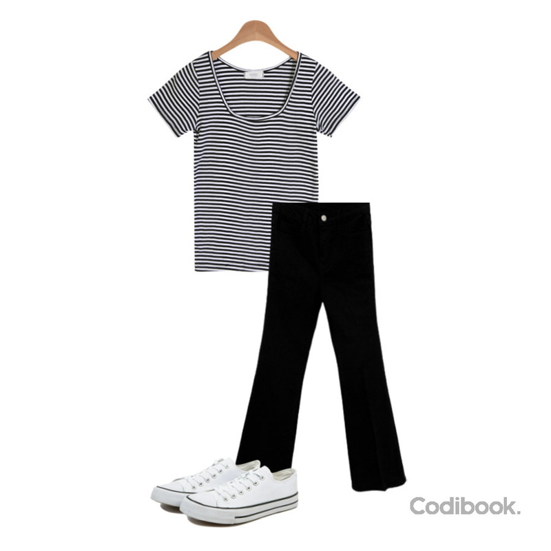 secon'de secon *아이보리 숏XS 제외-* 단독) 볼링레직기밴딩부츠컷 pants 2ver.숏/롱 (xs사이즈,숏기장 추가),VANHECER 베이직 캔버스 스니커즈 S#JI060,dangosister 유즈단가라반팔T(3c) 둥근스퀘어티 반팔티 줄무늬티 스트라이프티 슬림핏등을 매치한 코디