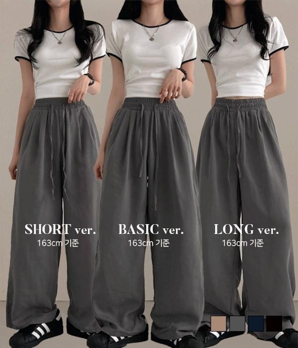 Cool material, comfortable linen two-pin tuck loose cooling wide banding pants