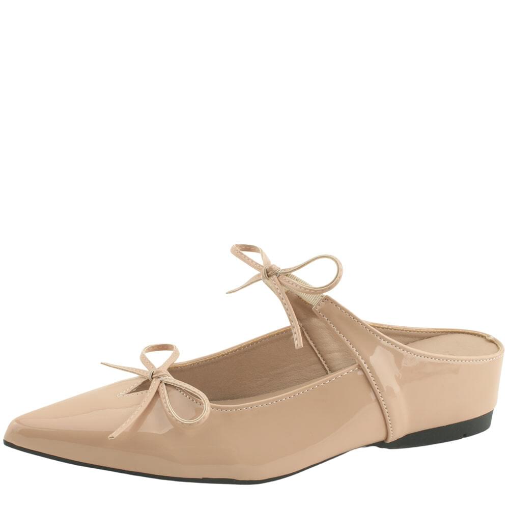 Stiletto heel ribbon enamel height-boosting bloafers 5cm beige