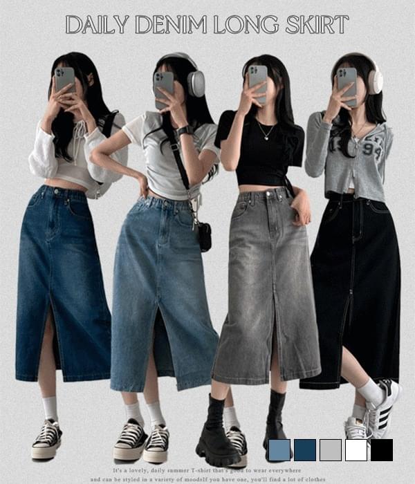 Dadis front slit long denim skirt 裙子