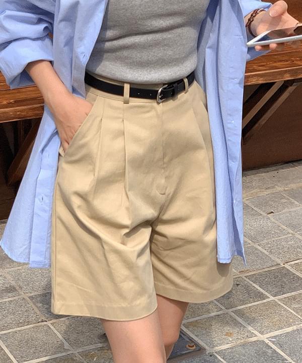 New Mood Bermuda Two Pintuck Cotton Shorts -4color (Ships Today)