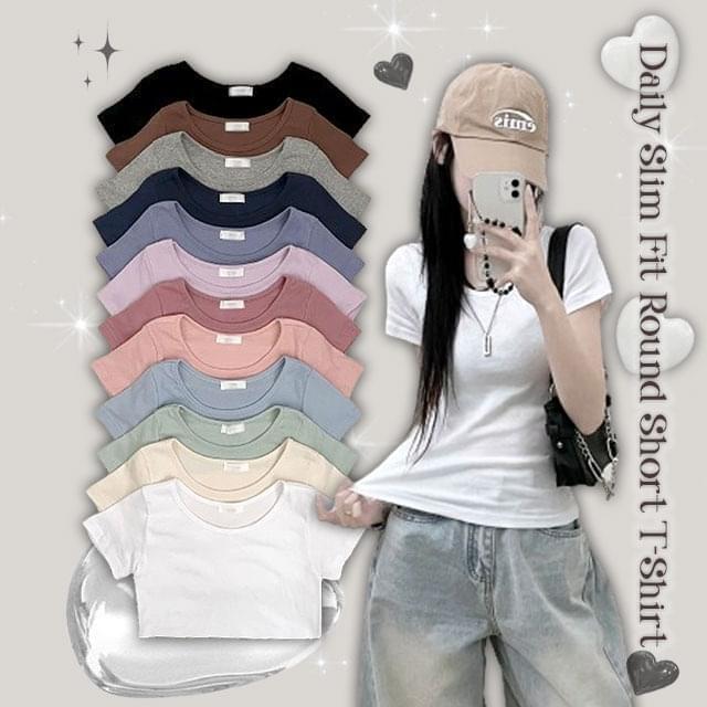 Soft Plain Rapper Neck Round Slim Fit Short Sleeve Tee (Ships Today)