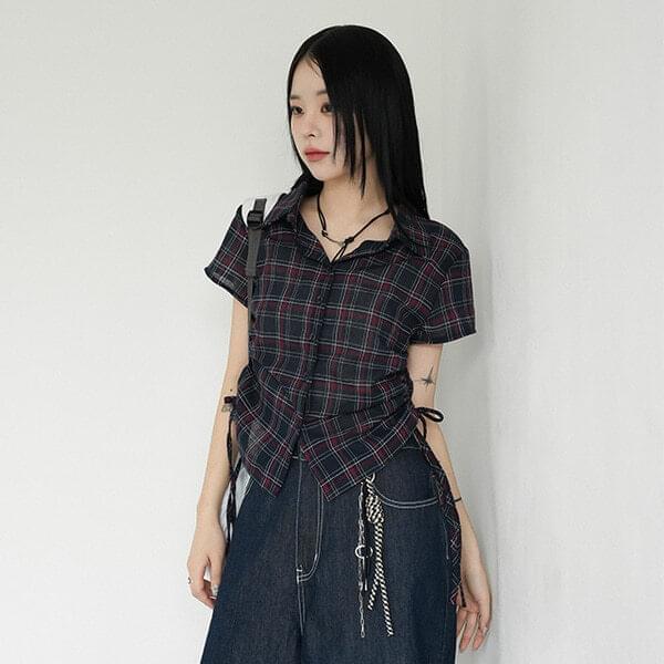 Lovely shirring check shirt (Ships Today)