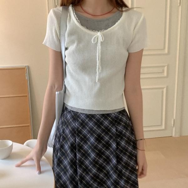 Desco Ribbed Lace Ribbon Knitwear 