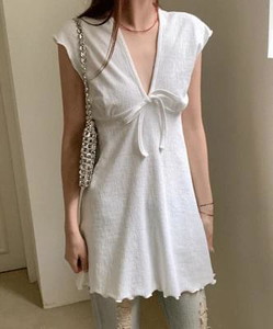 Searches Deep V Ribbon Mini Dress