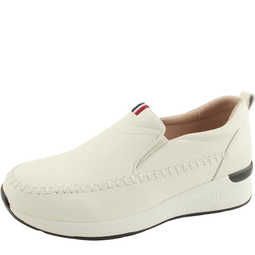 Cowhide three stripe stitched slip-on sneakers white (Ships Today)
