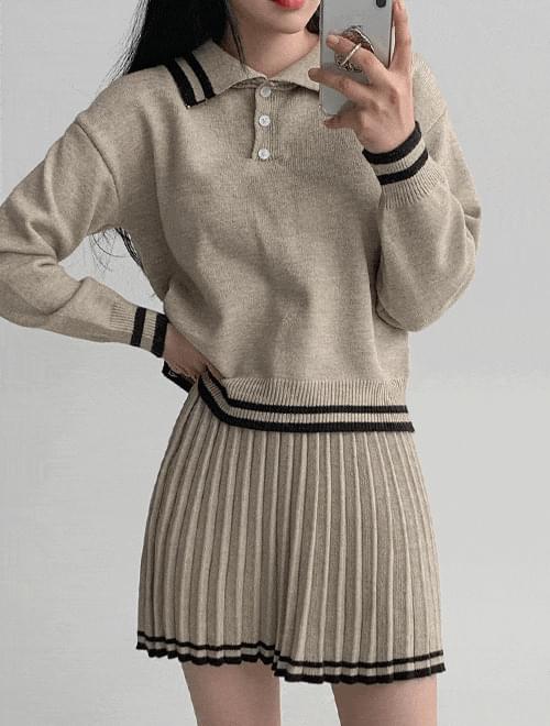 Color matching pleated Knitwear set - top + skirt set/3 colors