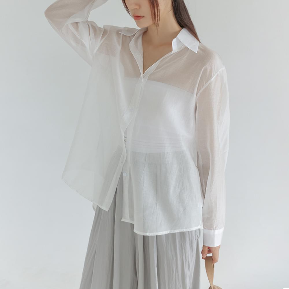 Newman satin see-through back slit strap shirt