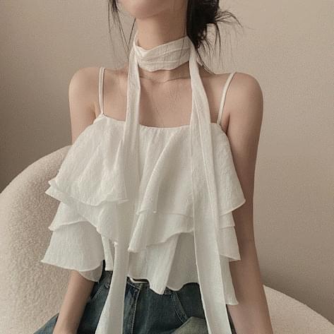 Muffler set/Lovely] Cancan Sleeveless Blouse Muffler Set 4color (Ships Today)