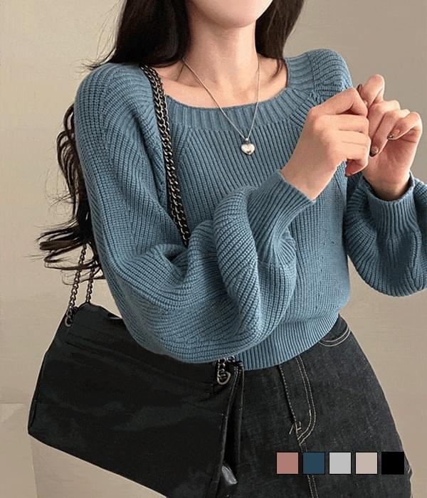 Teller Hatchi Square Neck Square Balloon Long Sleeve Knitwear 针织衫