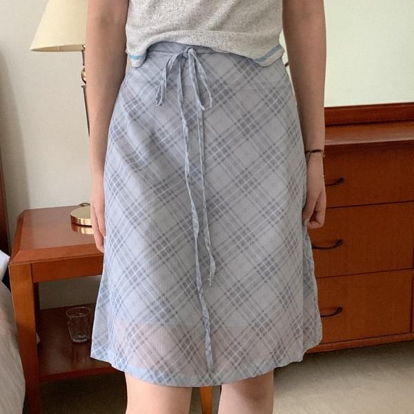 Sawn check chiffon midi skirt