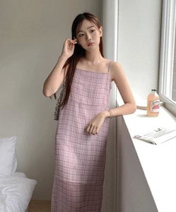 Foil check chiffon long Dress