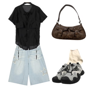 套裝,托特包,跟鞋,夏天,Accessories,肩背包,Porterna,Geekchic,短袖上衣 코디