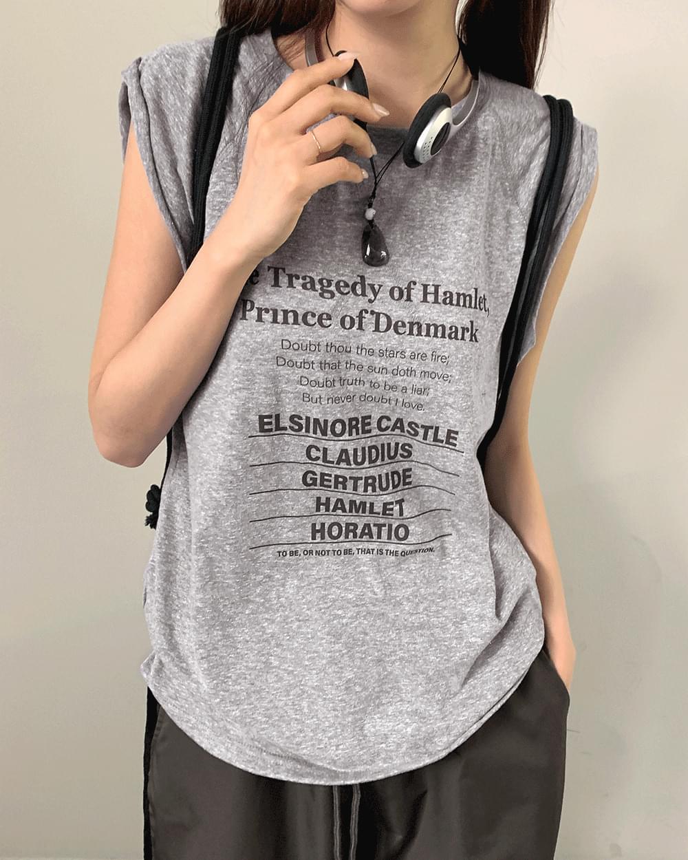 Dulot Lettering Loose-fit Slab Roll-up Sleeveless T-Shirt