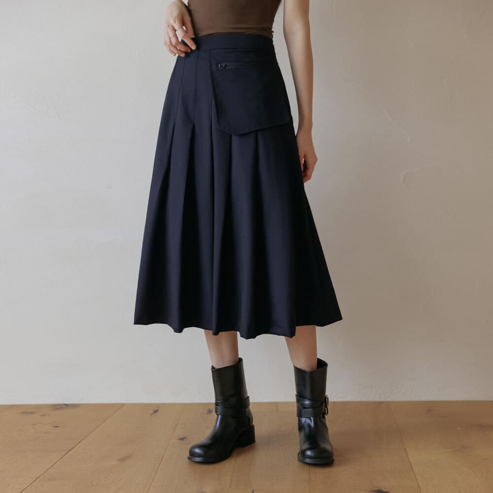 Whitney pleated pocket banding midi skirt
