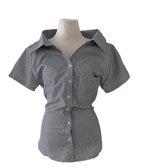 Easyday striped waist strap short sleeve shirt