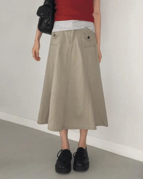 Burcon Vintage Cargo Pocket Stitch Long Skirt