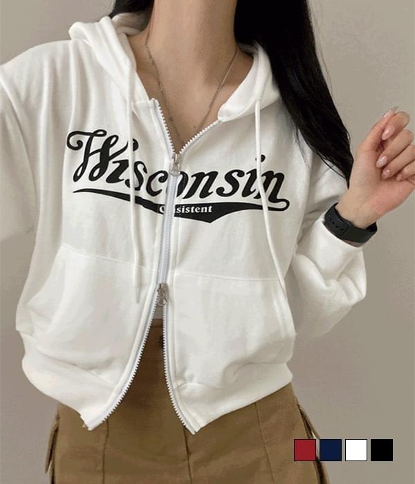 Wisconsin Tail Lettering Crop Two Way Hoodie Zip Up Zip-up