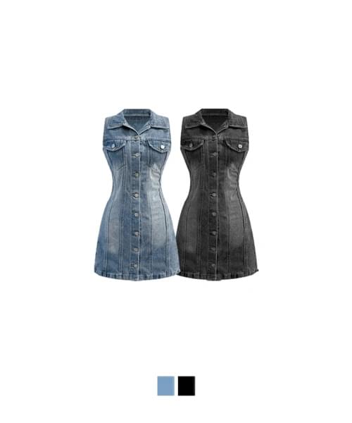 Tamit Denim Collar Sleeveless Mini Dress