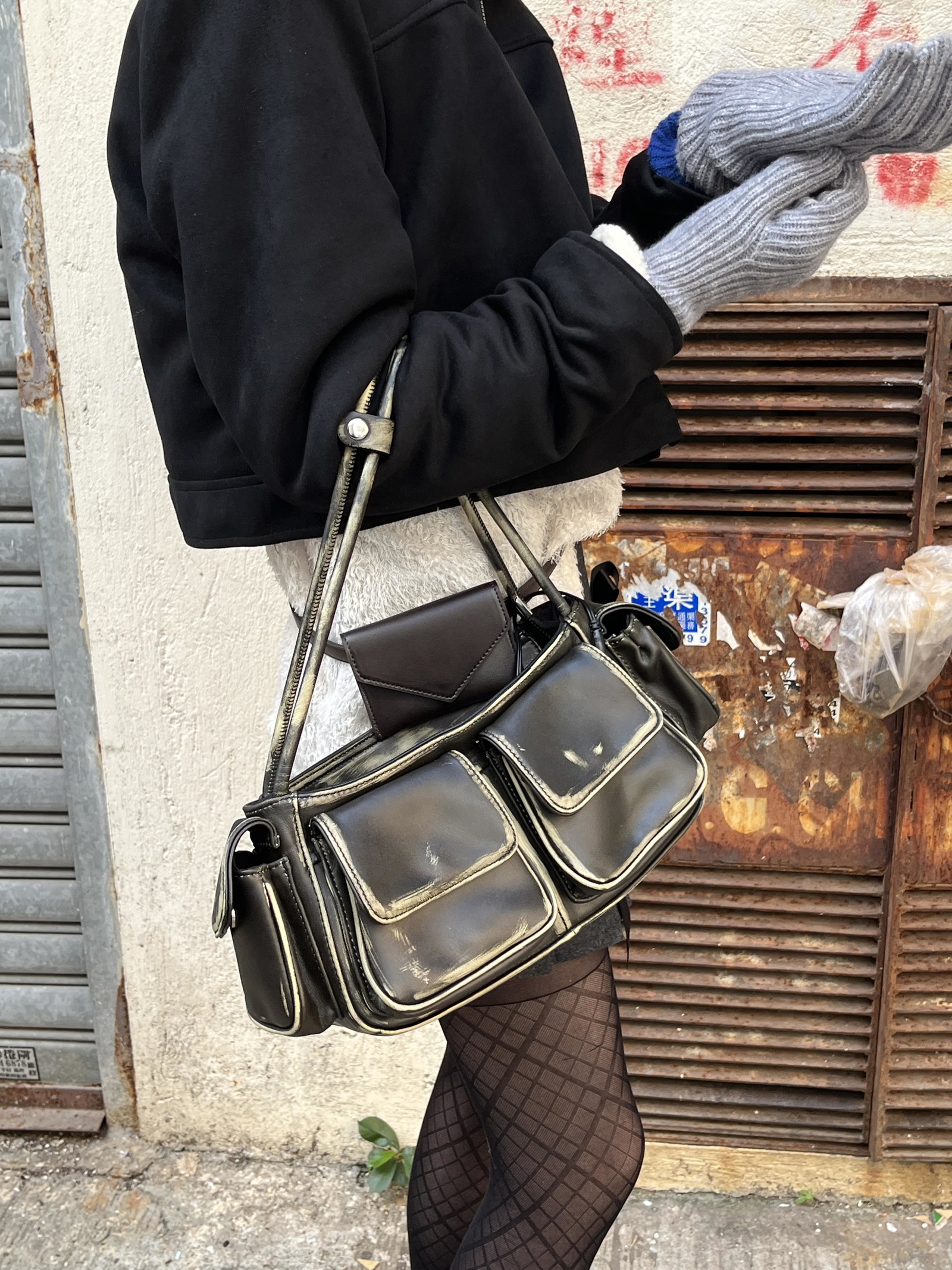 빈티지 워시드 숄더백