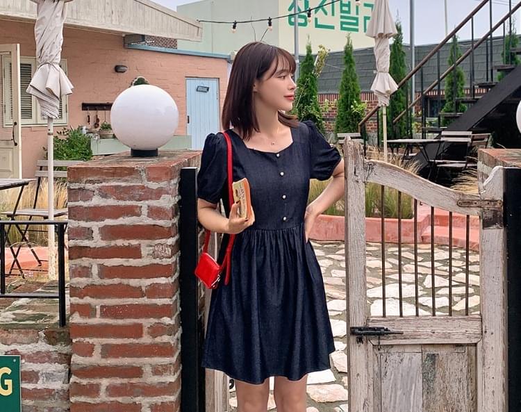 Deredian shirring flare denim mini Dress