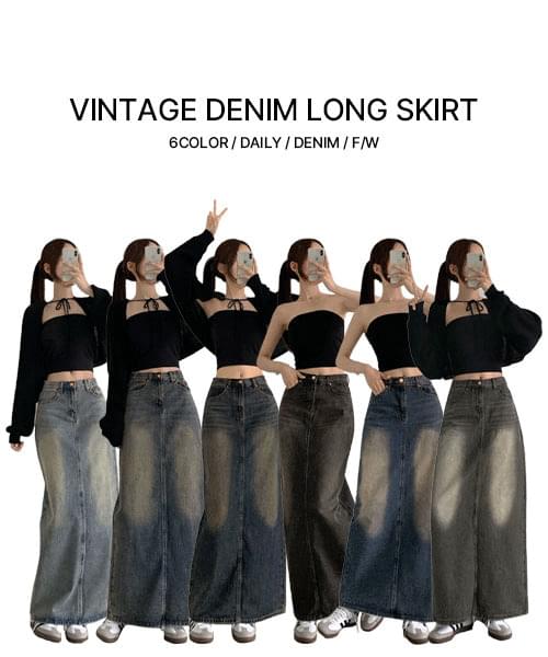 ~XL Team H-line Faded long denim skirt that hides flab