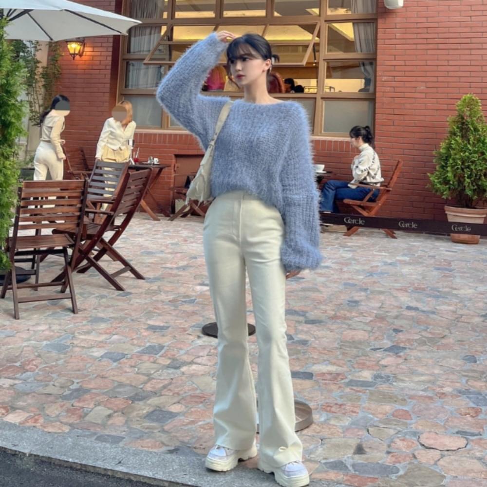 Semi-wide corduroy Flared pants pocket Spandex Ribbed winter golden pants ivory navy maroon SM