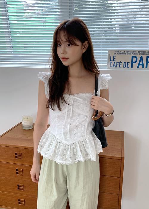 Embossed Punching Sleeveless Blouse