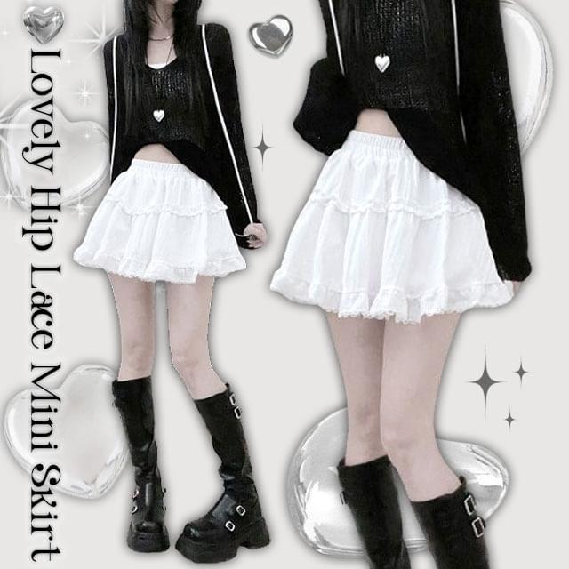 볼륨레이스미니플레어캉캉스커트(2color)