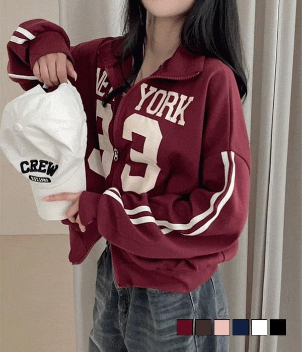 New York Track Color Block Jersey Line Two Way Overfit Collar Zip-Up