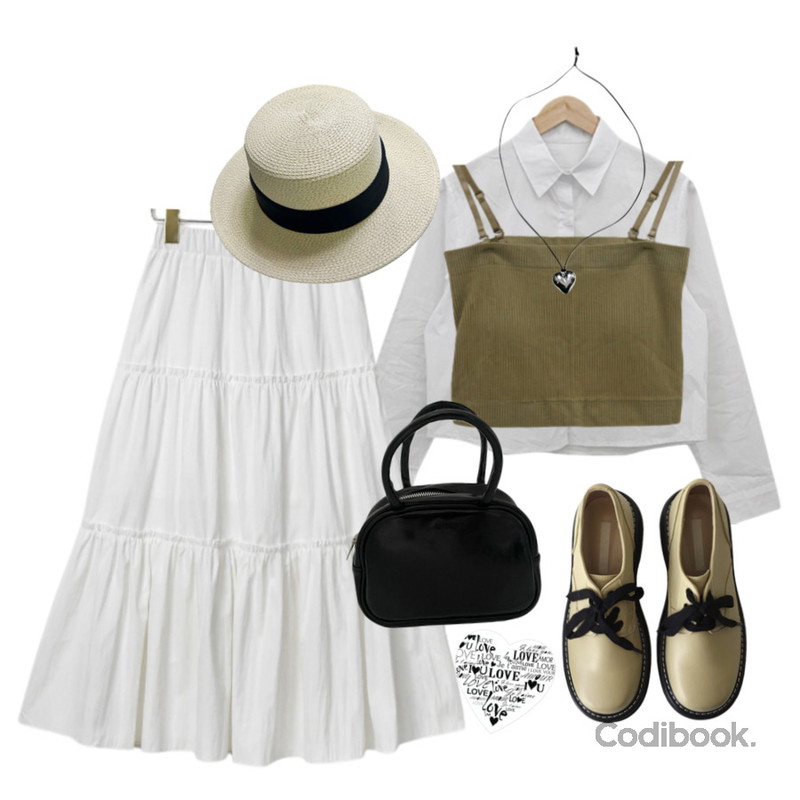 anyonemore 볼드 빅 하트 드롭 목걸이,frenchaube 벨리아 미니 소가죽 레더 토트백 가방(3color),AAKE BOLD STITCH LOAFER (3color)등을 매치한 코디