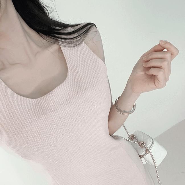 Japanese Sleeveless Round Neck Slim Fit Summer Tweed Mini One Dress 3color