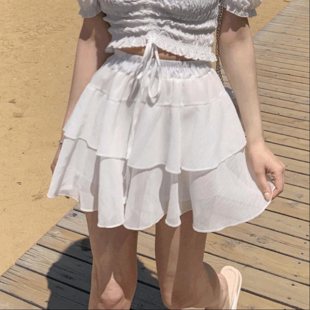 Fairy fit mini flare cancan skirt banding pleated chiffon lovely A-line spring summer casual daily vacation look resort look festival look festival drenched show date look 5col