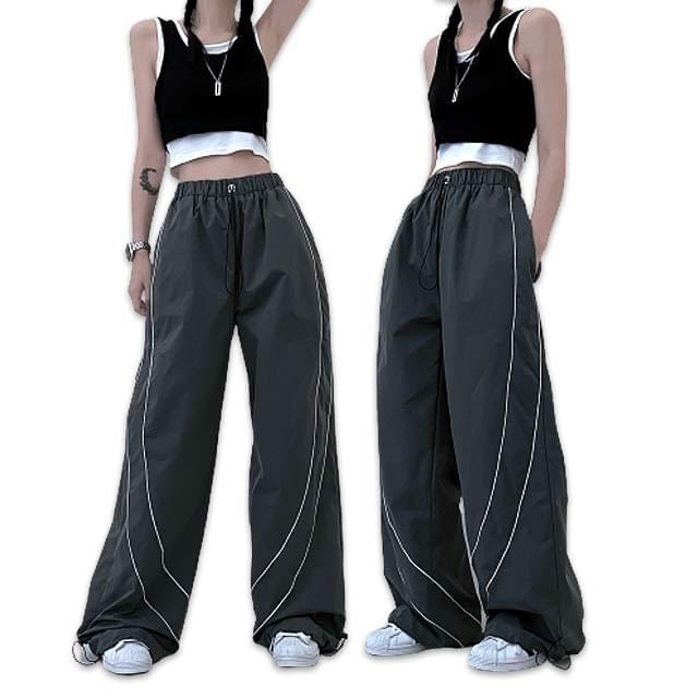 Twin track line nylon wide two-way pants