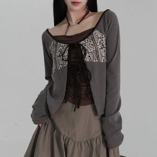 Rople lace ribbon cardigan
