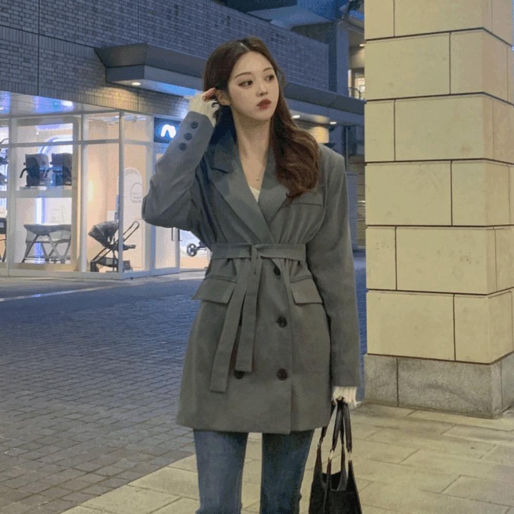 Overfit half Boxy double strap blazer belt jacket rayon Loose-fit Dress jacket office look wedding guest look 2 colors