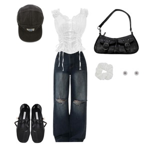 jeans,sleeveless,flats 코디